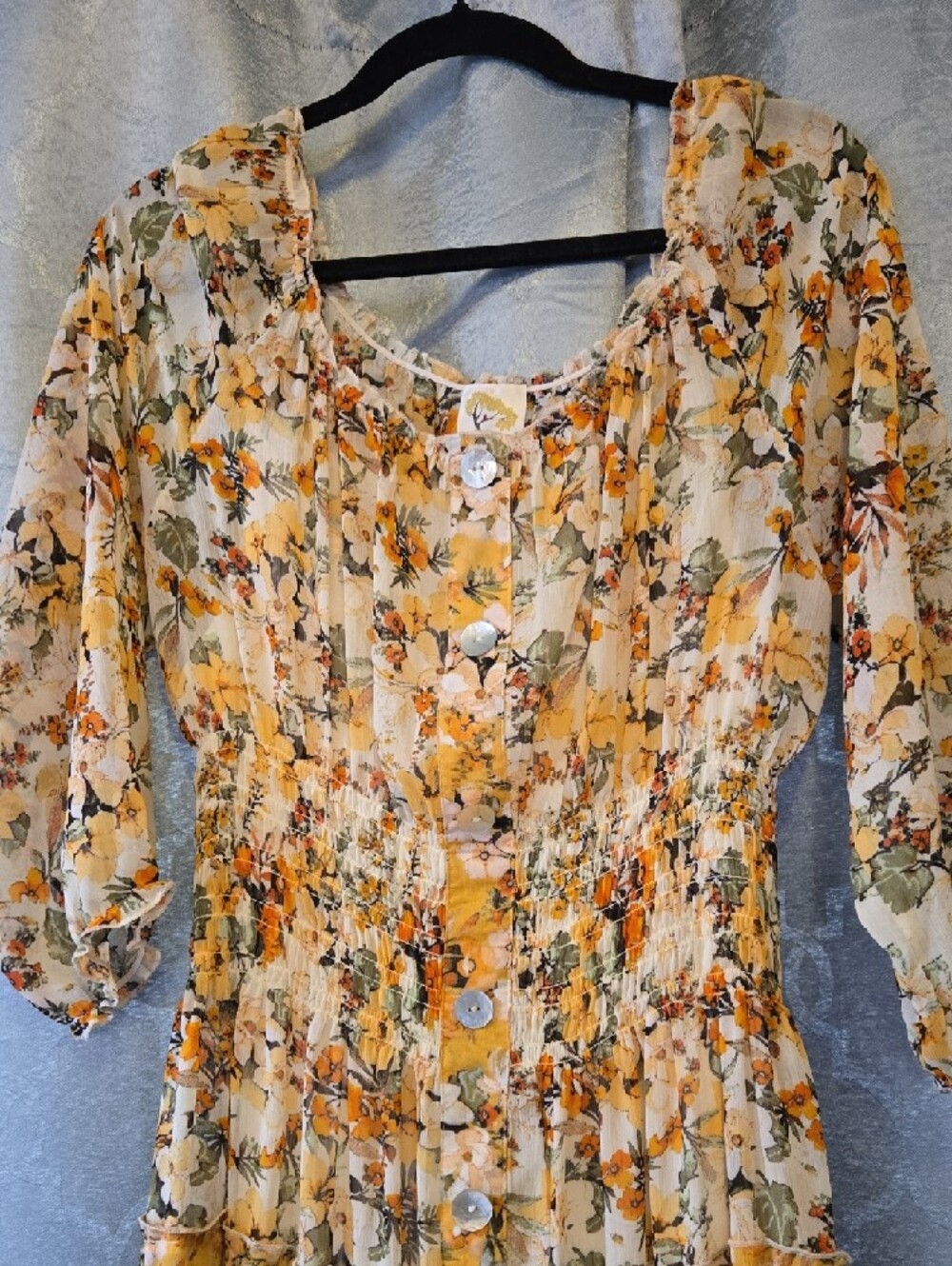 fig and flower Yellow Floral Tiered Maxi Dress with Brown Panel - Picture 3 of 5